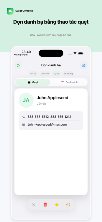SwipeContacts deck screen
