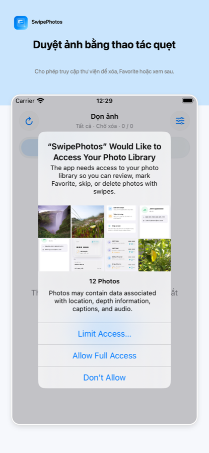 SwipePhotos photo review screen on iPhone