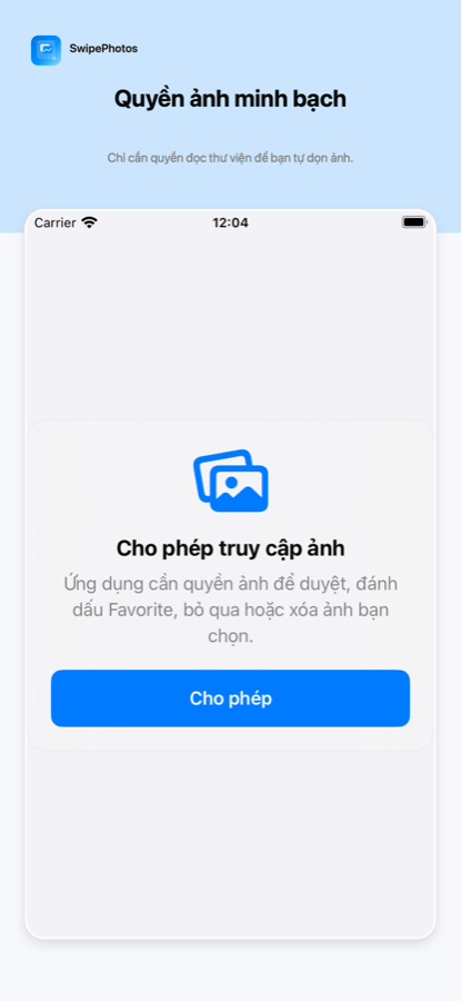 SwipePhotos permission screen
